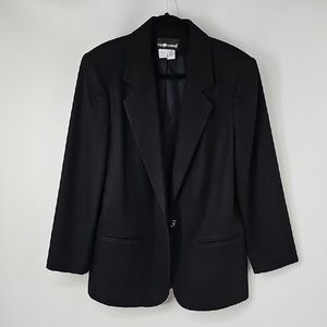 Sag Harbor Black 100% Wool  Womens One Button Blazer Jacket Sz:L Office Classic